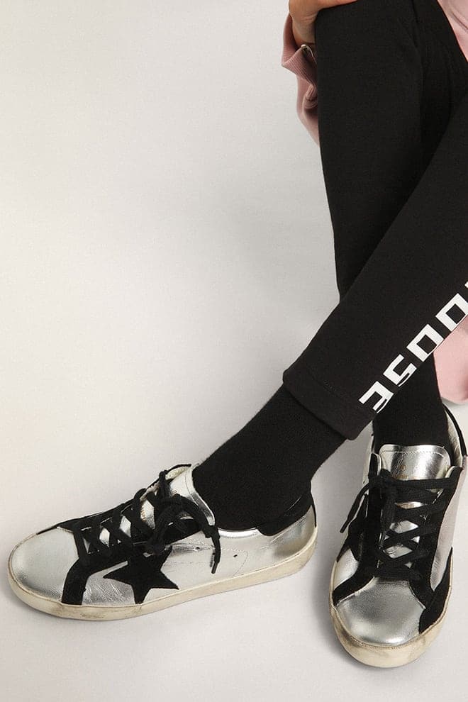 Super-Star sneakers in silver leather with suede inserts
