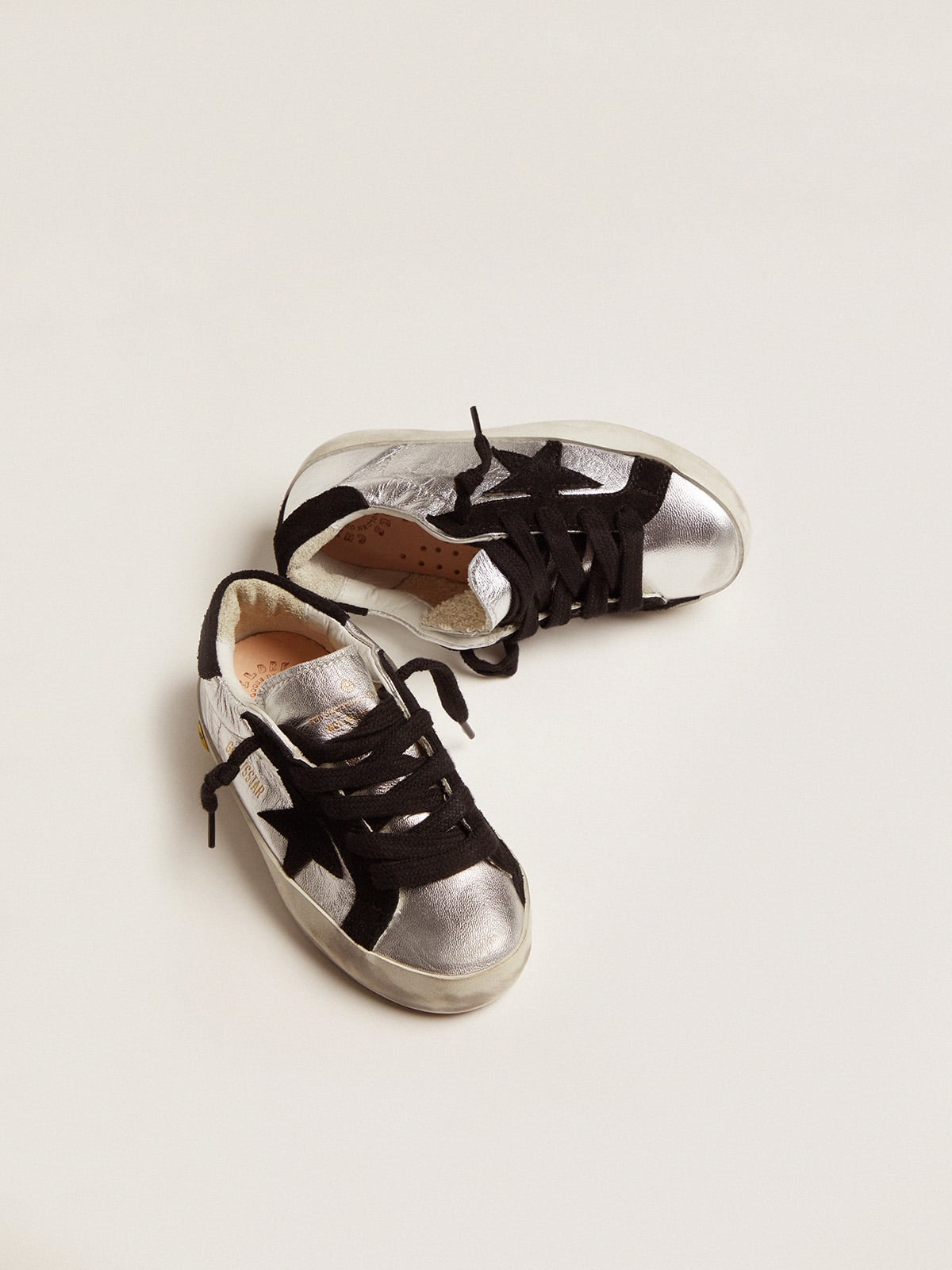Super-Star sneakers in silver leather with suede inserts