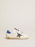 Young Old School with black snake print leather star and blue heel