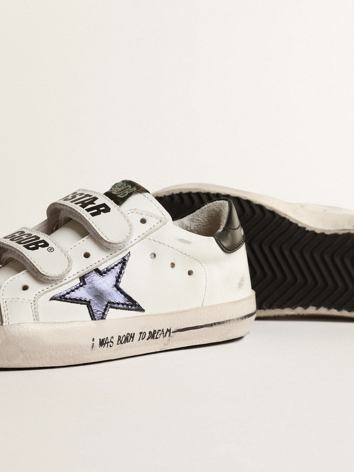 Old School Young with metallic leather star and black heel tab