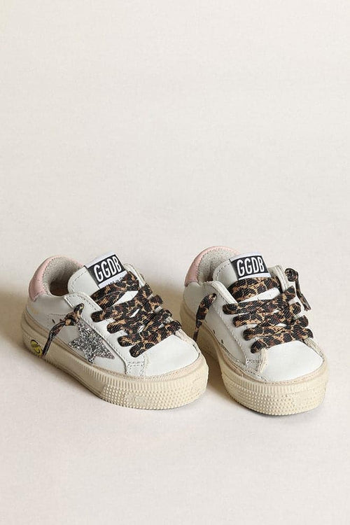 May sneakers with silver glitter star and pink leather heel tab