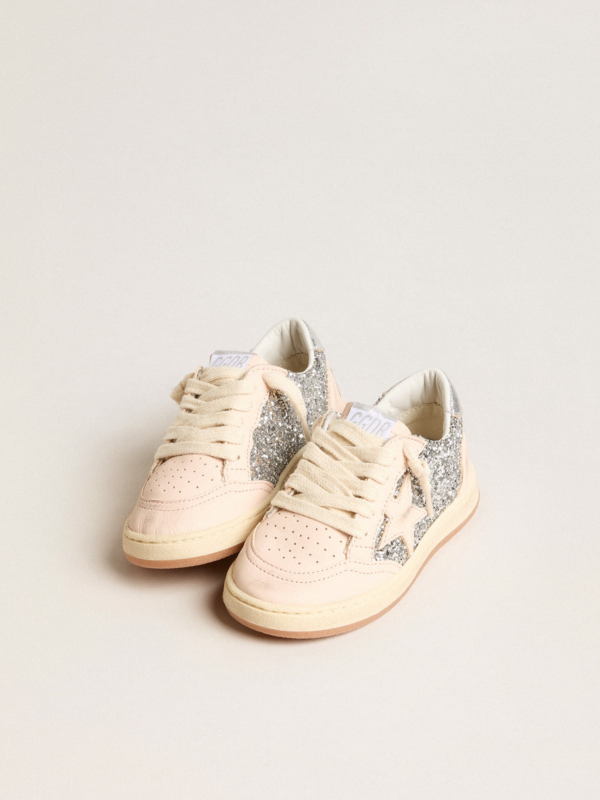 Young Ball Star in glitter with silver metallic leather heel tab