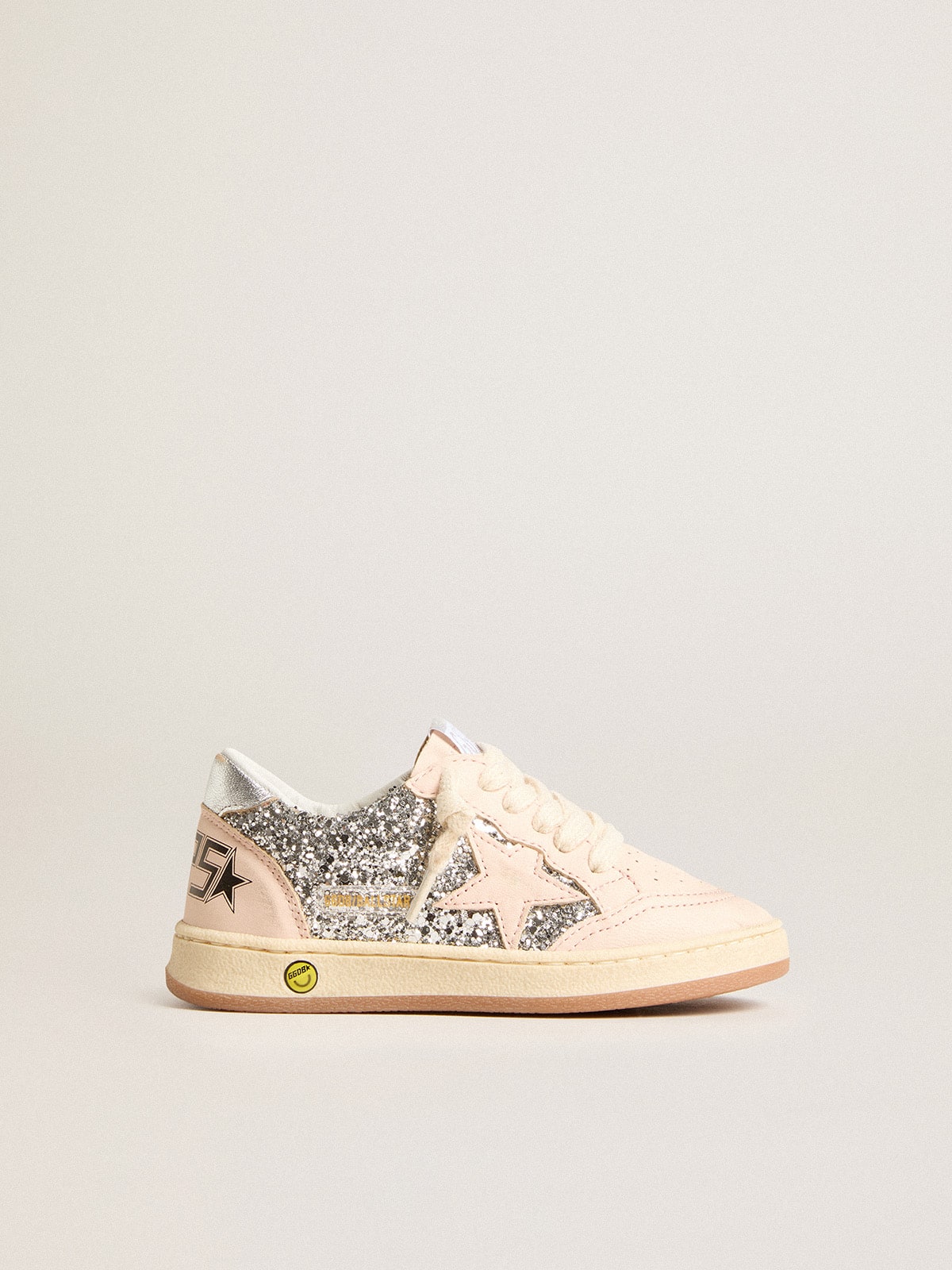 Young Ball Star in glitter with silver metallic leather heel tab