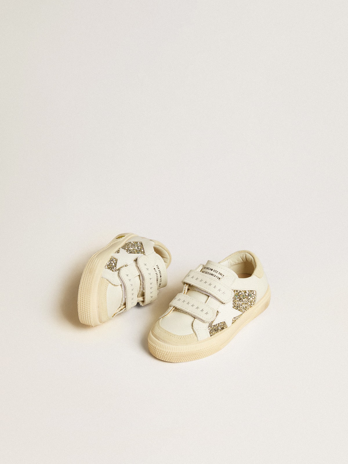 May School Young in glitter with leather star and suede heel tab