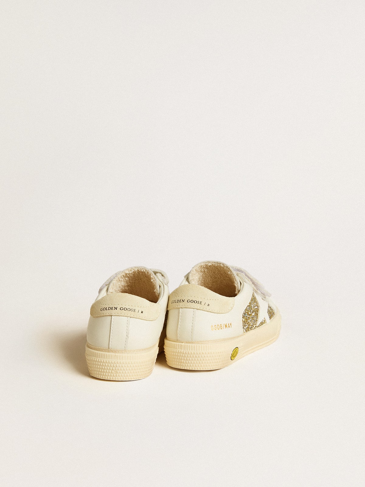 May School Young in glitter with leather star and suede heel tab